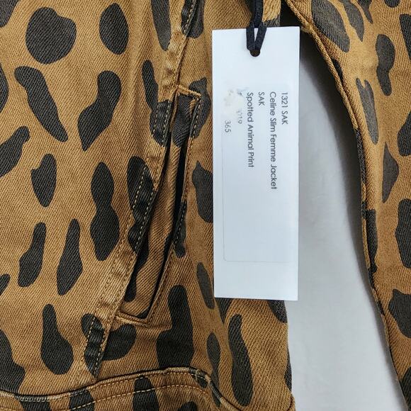 L'Agence Celine Slim Fit Leopard Print Cropped Denim Jacket Camel S NWT - Picture 11 of 16